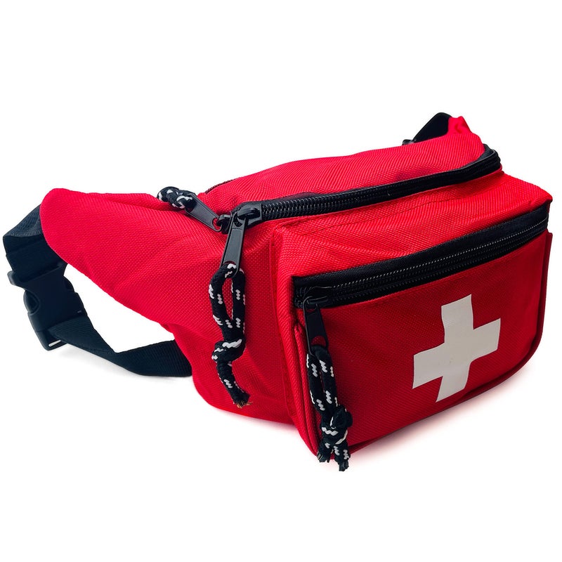 ASA TECHMED 5 Pack Lifeguard Fanny Pack With Whistle Lanyard - Baywatch Style First Aid Hip Pack w/Adjustable Strap, Cross Logo + Zipper Pouch, Emergency Equipment Set Red - Image 3