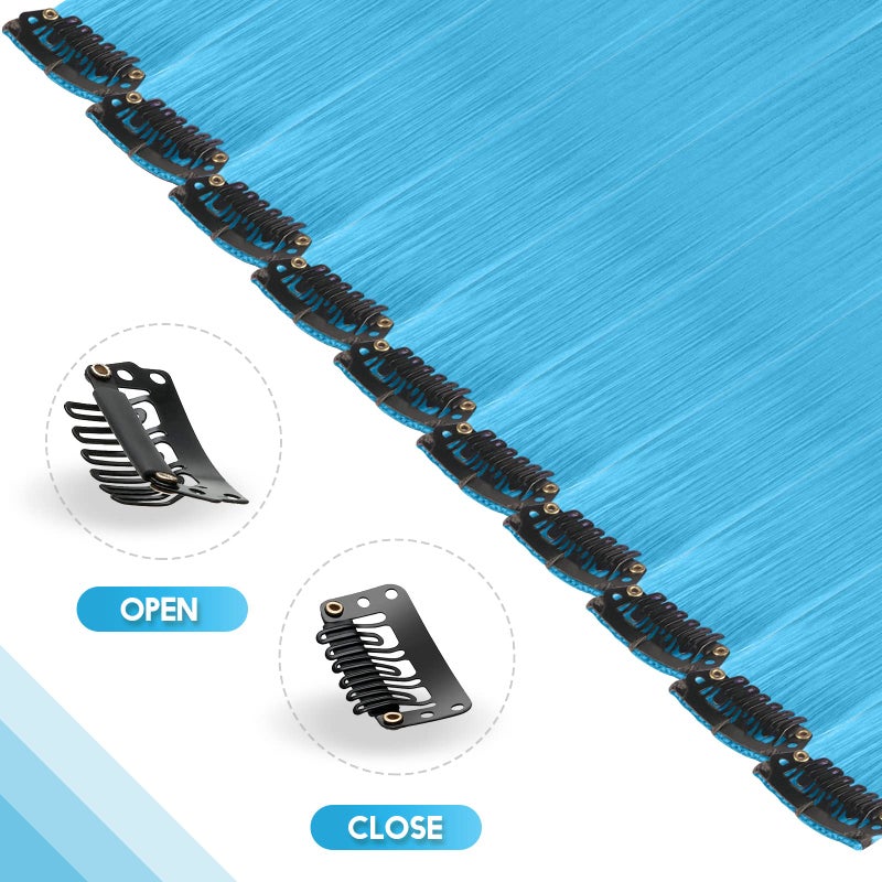 FESHFEN Colored Hair Extensions Skyblue Clip in Hair Extension 10 PCS Highlight Colorful Hair Piece Light Blue Clip in Hairpieces for Women 22 inch - Image 3