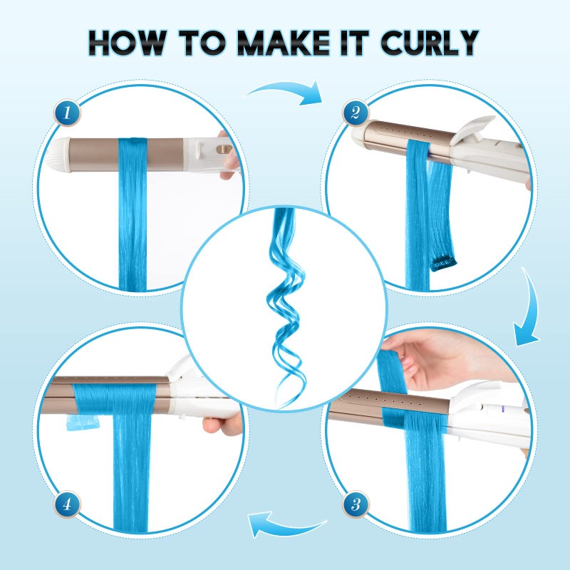 FESHFEN Colored Hair Extensions Skyblue Clip in Hair Extension 10 PCS Highlight Colorful Hair Piece Light Blue Clip in Hairpieces for Women 22 inch - Image 5