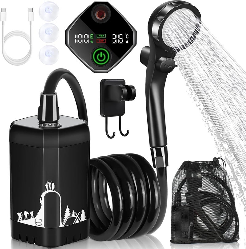 MIAOKE Upgrade Portable Camping Shower, 7800mAh Electric Outdoor Shower, Rechargeable Pump with Intelligent Digital Display, Temperature Display, Shower Head for Camping, Hiking, Travel - Image 1