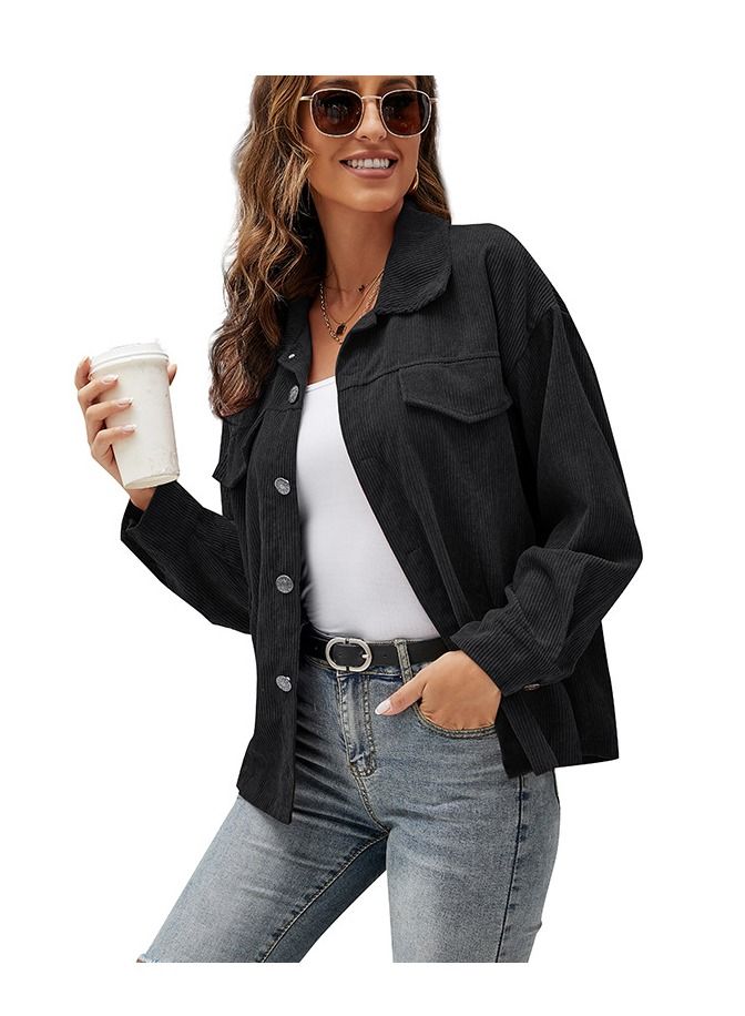 Loquat Women's Spring And Autumn New Corduroy Long Sleeved Loose Casual Shirt 