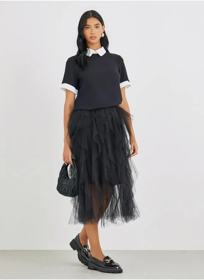 تايك تو Take Two Color Block Short Sleeve Blouse