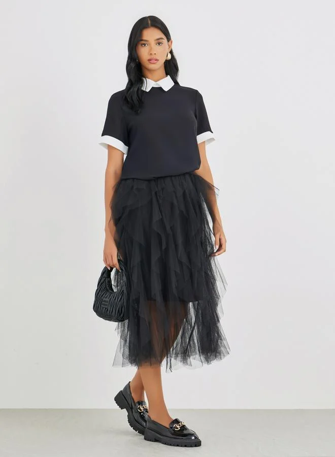 تايك تو بلوزة بأكمام قصيرة بلونين متباينين