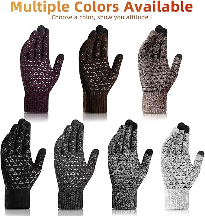 Nertpow Winter Gloves Touchscreen Gloves 3 Packs, Gloves for Men Knit Anti-slip, Gloves for Women with Warm Fleece Lined(Black&Dark_Gray&Coffee-M) - Image 5