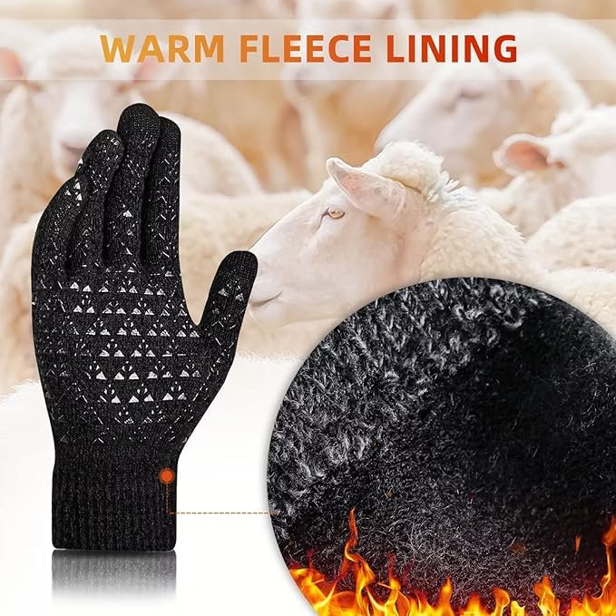 Nertpow Winter Gloves Touchscreen Gloves 3 Packs, Gloves for Men Knit Anti-slip, Gloves for Women with Warm Fleece Lined(Black&Dark_Gray&Coffee-M) - Image 2