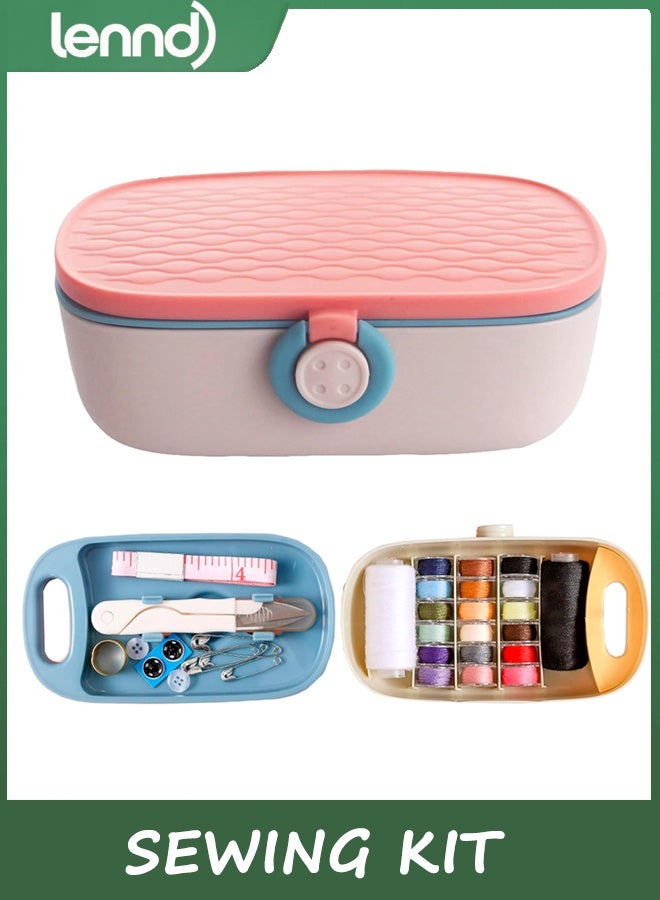 لينند مجموعة الخياطة ، مجموعة محمولة للبالغين ، إبرة صندوق البلاستيك وإكسسوارات الخيط الإمدادات الوردي 15.5x6cm (6.1x2.36in) - Image 1