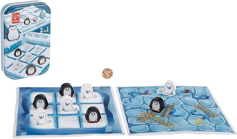 Hape, 2 In 1 Tic Tac Toe, Snakes & Ladders, 11pcs, Mind Development Toys for Kids, Pocket Games, Travel Toys, Interactive Play, Easy to Carry & Play on Long Journeys, 3years+ - Image 1