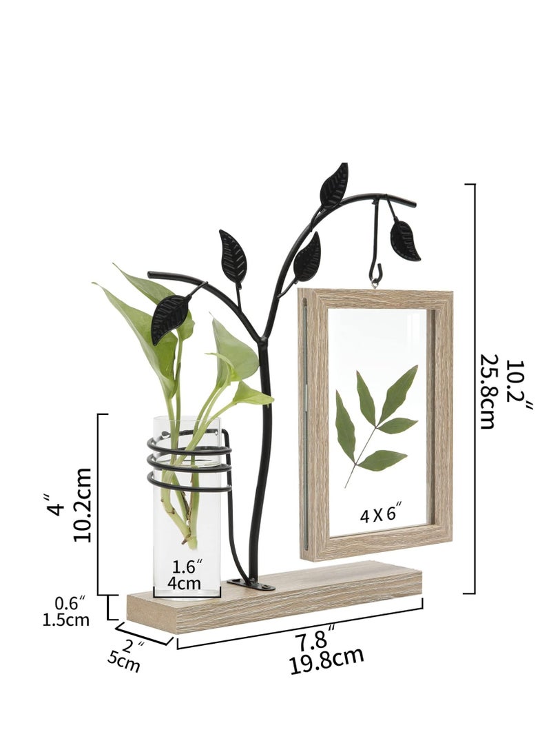 2-in-1 4x6 inch Rustic Picture Frame and Plant Terrarium with Wooden Stand for Desk Office Home Decor - Image 2