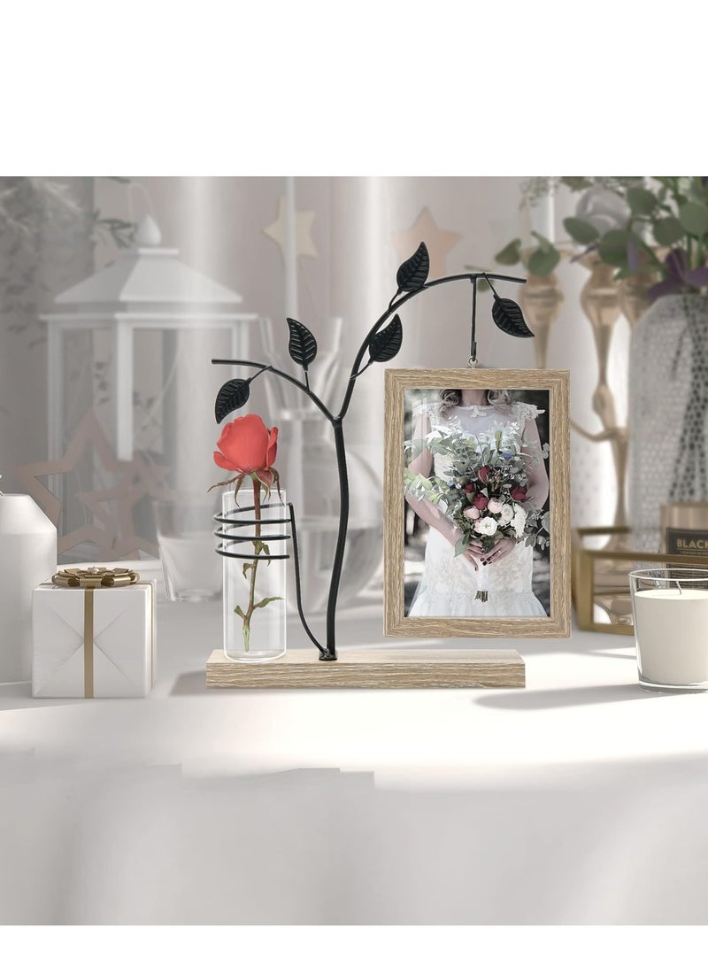 2-in-1 4x6 inch Rustic Picture Frame and Plant Terrarium with Wooden Stand for Desk Office Home Decor - Image 5