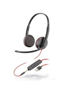 Plantronics - Blackwire 3225 USB-A Wired Headset - Dual-Ear (Stereo) with Boom Mic - Connect to PC/Mac via USB-A or Mobile/Tablet via 3.5 mm Connector - Works with Teams, Zoom & more