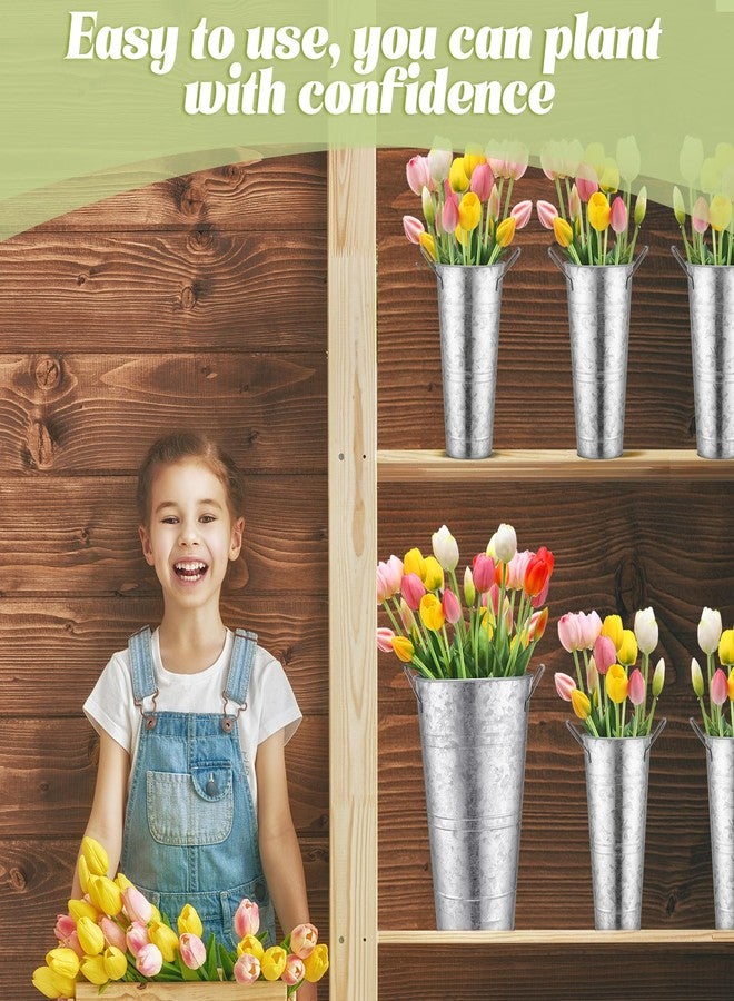 Chumia 8 Pcs Flower Buckets Bulk Galvanized 12.6 Inch and 9 Inch Fall Harvest Thanksgiving Flower Bar Supplies Table Decor Vase Wedding Tall Metal French Rustic Vintage Decorative Farmhouse Florist - Image 4