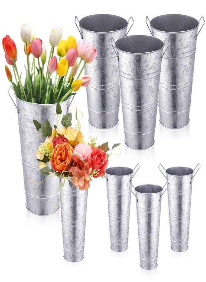 Chumia 8 Pcs Flower Buckets Bulk Galvanized 12.6 Inch and 9 Inch Fall Harvest Thanksgiving Flower Bar Supplies Table Decor Vase Wedding Tall Metal French Rustic Vintage Decorative Farmhouse Florist - Image 1
