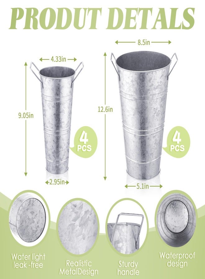 Chumia 8 Pcs Flower Buckets Bulk Galvanized 12.6 Inch and 9 Inch Fall Harvest Thanksgiving Flower Bar Supplies Table Decor Vase Wedding Tall Metal French Rustic Vintage Decorative Farmhouse Florist - Image 2