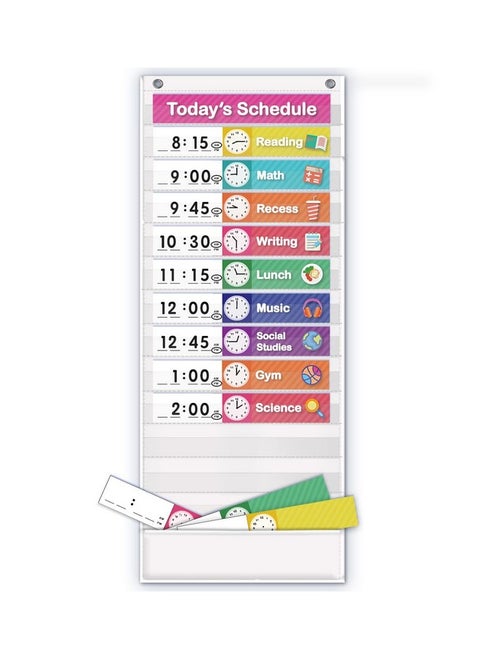 Daily Schedule Pocket Charts, Teaching Scheduling Pocket Chart, Hoom, Eamay Daily Scheduling Pocket Chart, Pocket Chart With 13+1 Pockets, 18Pcs Dry Erase Cards And 2 Hooks (White)