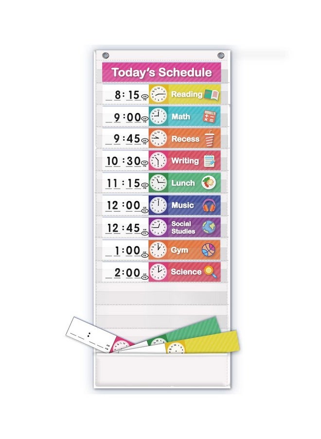 Eamay - Daily Schedule Pocket Charts, Teaching Scheduling Pocket Chart, Hoom, Eamay Daily Scheduling Pocket Chart, Pocket Chart With 13+1 Pockets, 18Pcs Dry Erase Cards And 2 Hooks (White) - Image 1