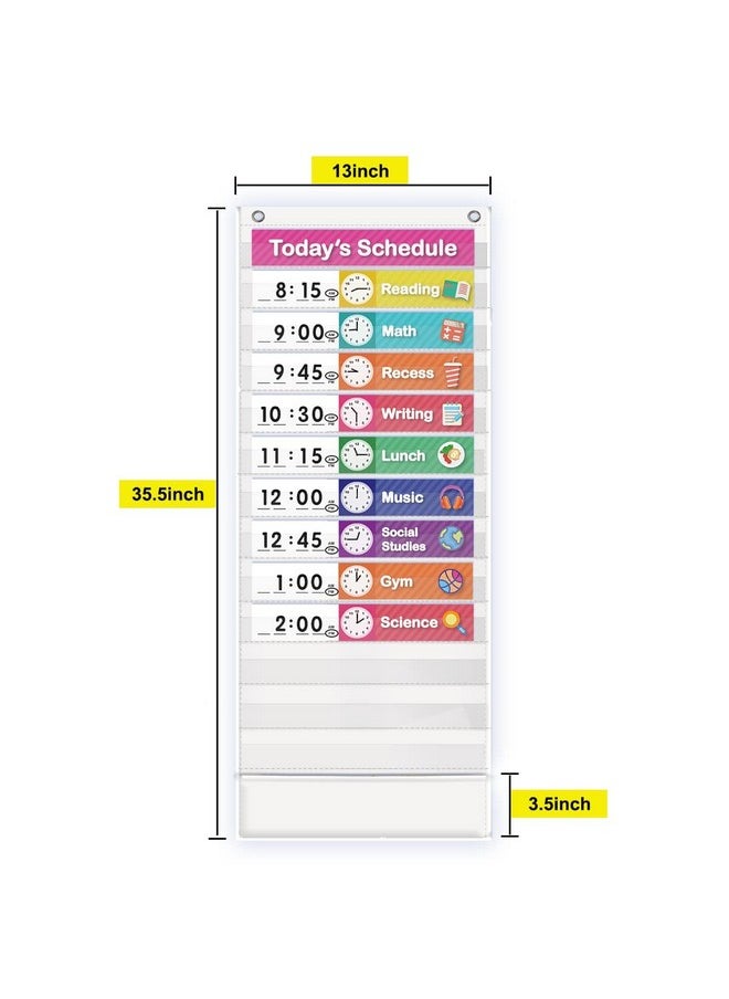 Eamay - Daily Schedule Pocket Charts, Teaching Scheduling Pocket Chart, Hoom, Eamay Daily Scheduling Pocket Chart, Pocket Chart With 13+1 Pockets, 18Pcs Dry Erase Cards And 2 Hooks (White) - Image 1