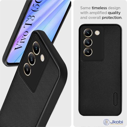 Jkobi Back Cover Case for Vivo T3 5G (Textured Grip Design | Micro-Fiber Cloth Inside | Slim and Light Weight | Soft Touch and Feel | Black) - Image 3