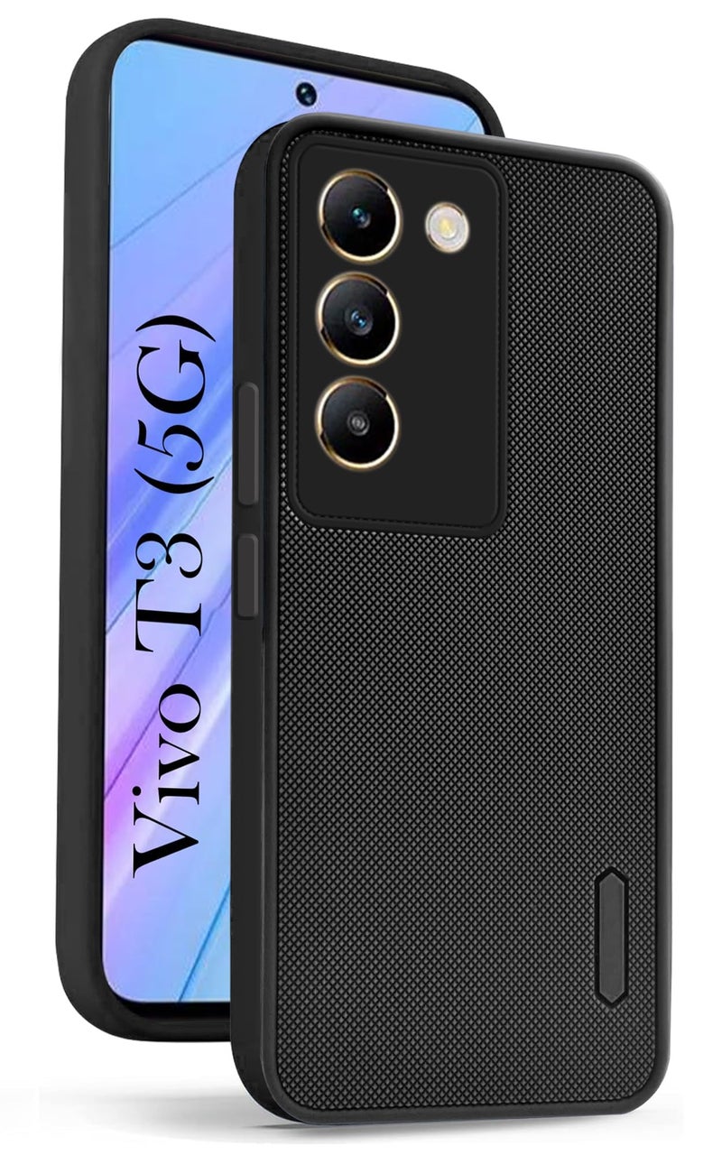 Jkobi Back Cover Case for Vivo T3 5G (Textured Grip Design | Micro-Fiber Cloth Inside | Slim and Light Weight | Soft Touch and Feel | Black) - Image 1