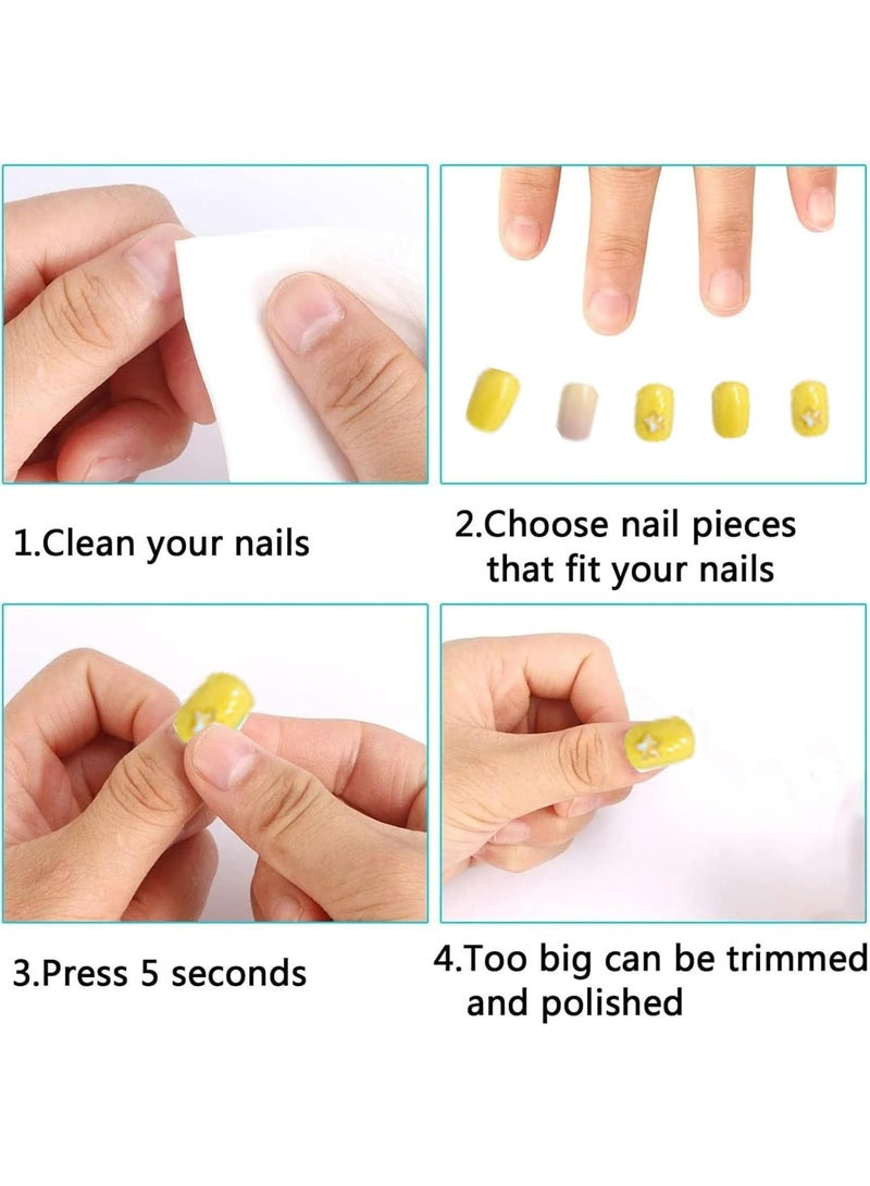 CMGTYYD 12Pcs Press on Nails for Girls, Children Press on Fake Nail Tip Cartoon Kids Full Cover Short Children Artificial Nail,Cute Fake Nails with Relief Designs, Ideal Gift for Girls (Pink) - Image 4