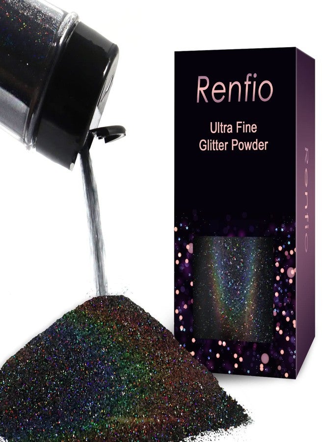 Renfio Holographic Ultra Fine Glitter Powder Metallic Resin Glitter Flakes Crafts Sequins 1/128" 0.008" 0.2mm Epoxy Chips Flakes for Tumblers Slime 1.7 Oz (50g) - Laser Black - Image 1