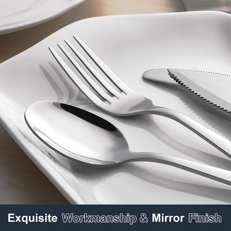 Hiware 24-piece Forks and Spoons Silverware Set, Food Grade Stainless Steel Flatware Cutlery Set for Home, Kitchen and Restaurant, Mirror Polished, Dishwasher Safe - Image 4