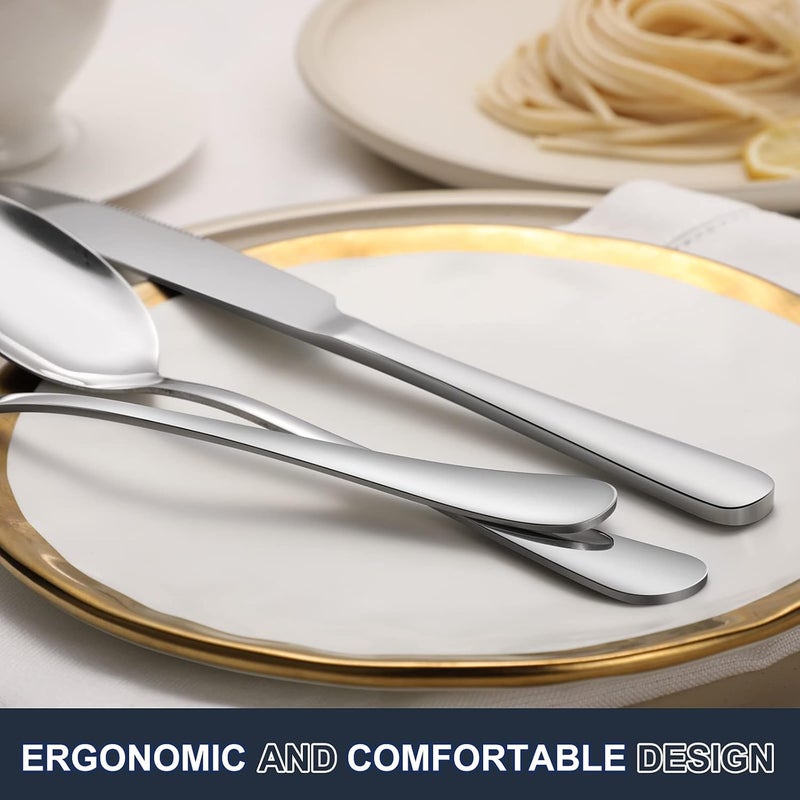Hiware 24-piece Forks and Spoons Silverware Set, Food Grade Stainless Steel Flatware Cutlery Set for Home, Kitchen and Restaurant, Mirror Polished, Dishwasher Safe - Image 5