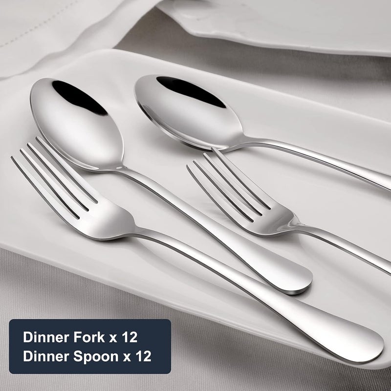 Hiware 24-piece Forks and Spoons Silverware Set, Food Grade Stainless Steel Flatware Cutlery Set for Home, Kitchen and Restaurant, Mirror Polished, Dishwasher Safe - Image 3