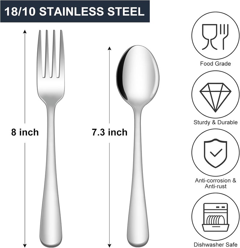 Hiware 24-piece Forks and Spoons Silverware Set, Food Grade Stainless Steel Flatware Cutlery Set for Home, Kitchen and Restaurant, Mirror Polished, Dishwasher Safe - Image 2