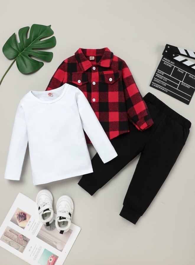 bilison 3Pcs Toddler Baby Boy Outfits Plaid Flannel Shirt+T Shirts+Pants For 12M-5T Boys Clothtes - Image 3