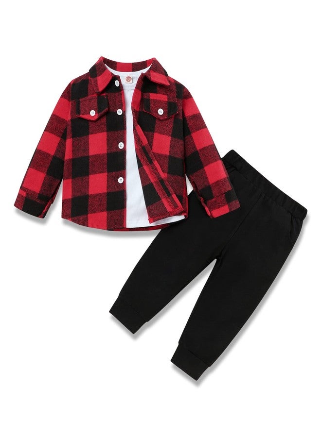 bilison 3Pcs Toddler Baby Boy Outfits Plaid Flannel Shirt+T Shirts+Pants For 12M-5T Boys Clothtes - Image 1