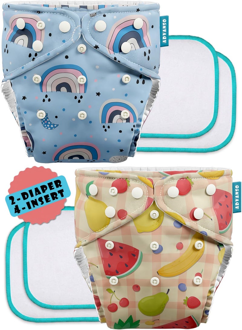 Advanso Leakage Proof cloth diapers for babies, high absorbent 2 reusable diaper 4 insert pad combo pack washable cloth diaper free size 5-18kg adjustable pocket cover 62 - Image 1