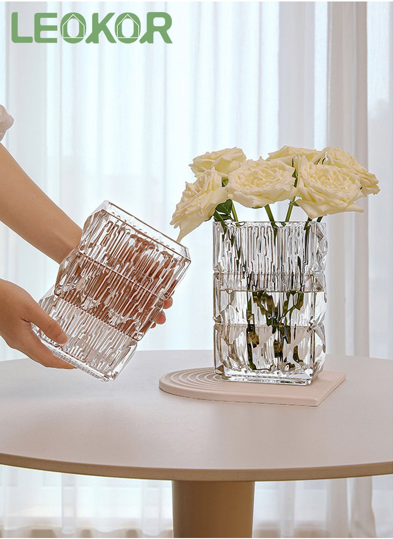 LEOKOR Glass Flower Vase, Clear Crystal Vases Heavy Handmade Modern Vases for Decor Home Bedroom Kitchen Office Living Room  - Image 1