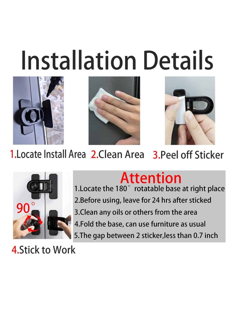 Anmi 2 Pcs Child Proof Fridge Lock,  Multi purpose Child Safety Baby Cabinet Locks, No Drill Child proof Door Latch, Cabinet Locks with Adhesive for Refrigerator, Oven, Closet, Drawer, Black - Image 4