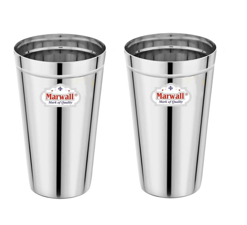 MARWALL Stainless Steel Patti Lassi Glass 650ml Capacity Mirror Finish Set of 2 - Image 1