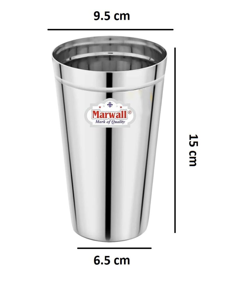 MARWALL Stainless Steel Patti Lassi Glass 650ml Capacity Mirror Finish Set of 2 - Image 3