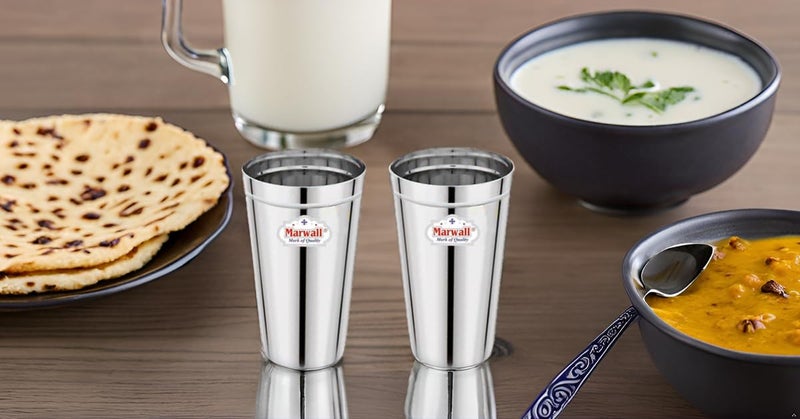 MARWALL Stainless Steel Patti Lassi Glass 650ml Capacity Mirror Finish Set of 2 - Image 4