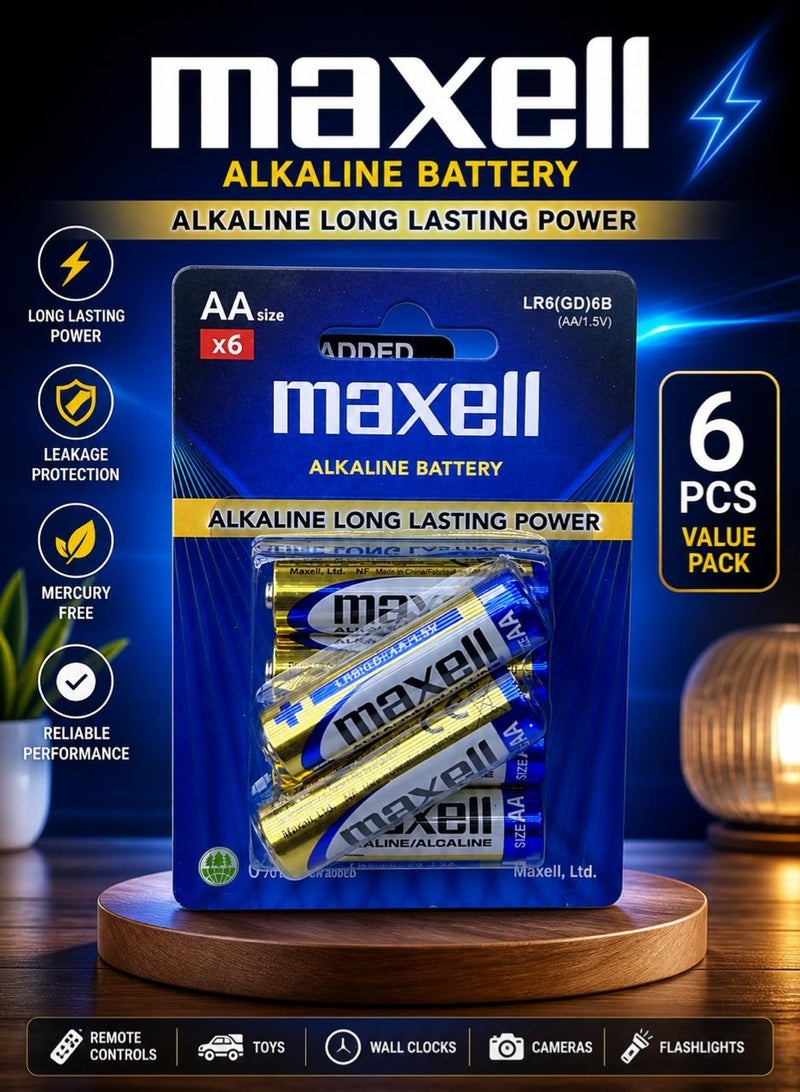 AA  Alkaline Batteries - 4+2 Batteries Maxell (6pieces)