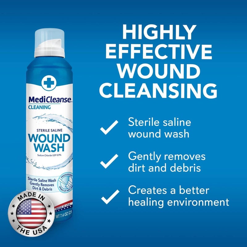 MediCleanse First Aid Sterile Saline Wound Wash, Promotes Healing, No Stinging or Burning, 7.4 oz Spray Can - Made in USA - Image 2