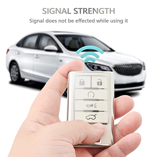 OFFCURVE غطاء مفتاح OFFCURVE مع سلسلة مفاتيح لسيارات كاديلاك، واقي مفتاح السيارة من TPU لسيارات كاديلاك SRX ATS ELR XTS 2010 2011 2012 2013 2014 2015، دخول بدون مفتاح، تحكم عن بعد، ملحقات مفتاح السيارة، أبيض - Image 5