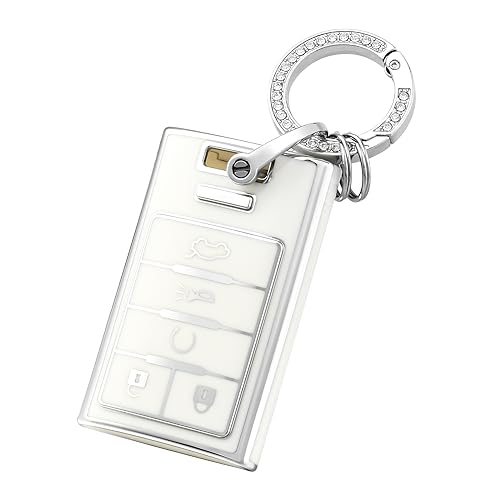 OFFCURVE غطاء مفتاح OFFCURVE مع سلسلة مفاتيح لسيارات كاديلاك، واقي مفتاح السيارة من TPU لسيارات كاديلاك SRX ATS ELR XTS 2010 2011 2012 2013 2014 2015، دخول بدون مفتاح، تحكم عن بعد، ملحقات مفتاح السيارة، أبيض - Image 1