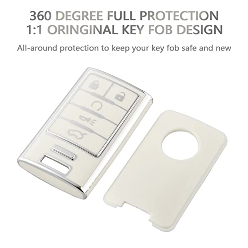 OFFCURVE غطاء مفتاح OFFCURVE مع سلسلة مفاتيح لسيارات كاديلاك، واقي مفتاح السيارة من TPU لسيارات كاديلاك SRX ATS ELR XTS 2010 2011 2012 2013 2014 2015، دخول بدون مفتاح، تحكم عن بعد، ملحقات مفتاح السيارة، أبيض - Image 3