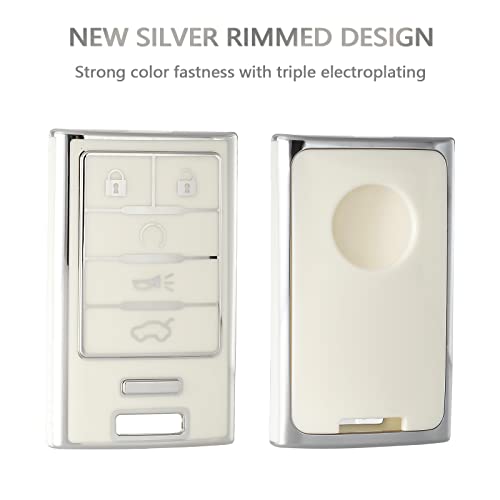 OFFCURVE غطاء مفتاح OFFCURVE مع سلسلة مفاتيح لسيارات كاديلاك، واقي مفتاح السيارة من TPU لسيارات كاديلاك SRX ATS ELR XTS 2010 2011 2012 2013 2014 2015، دخول بدون مفتاح، تحكم عن بعد، ملحقات مفتاح السيارة، أبيض - Image 4