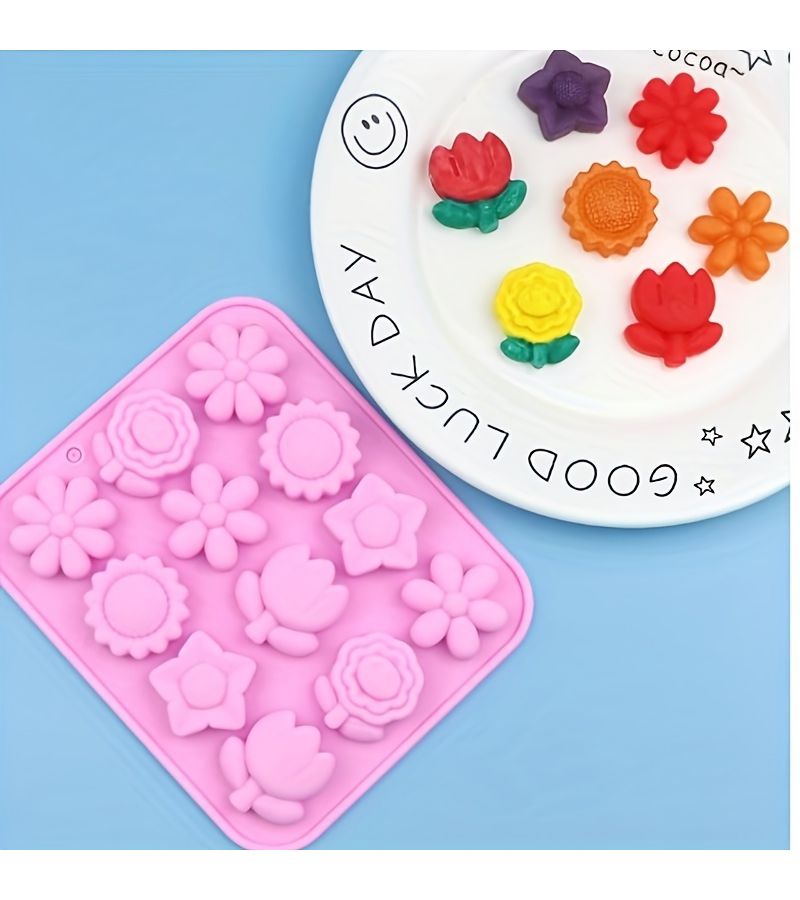 12 Cavity Flower Silicone Cake Decorating Mold For Baking Food Grade Pink - Image 5
