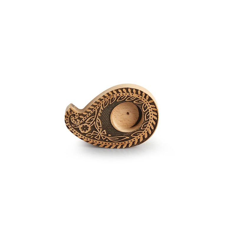 ExclusiveLane ExclusiveLane HandCrafted Jugnu Paisley Booti Wooden Tea Light Holder for Home Decoration Set of 2 Brown  - Image 4