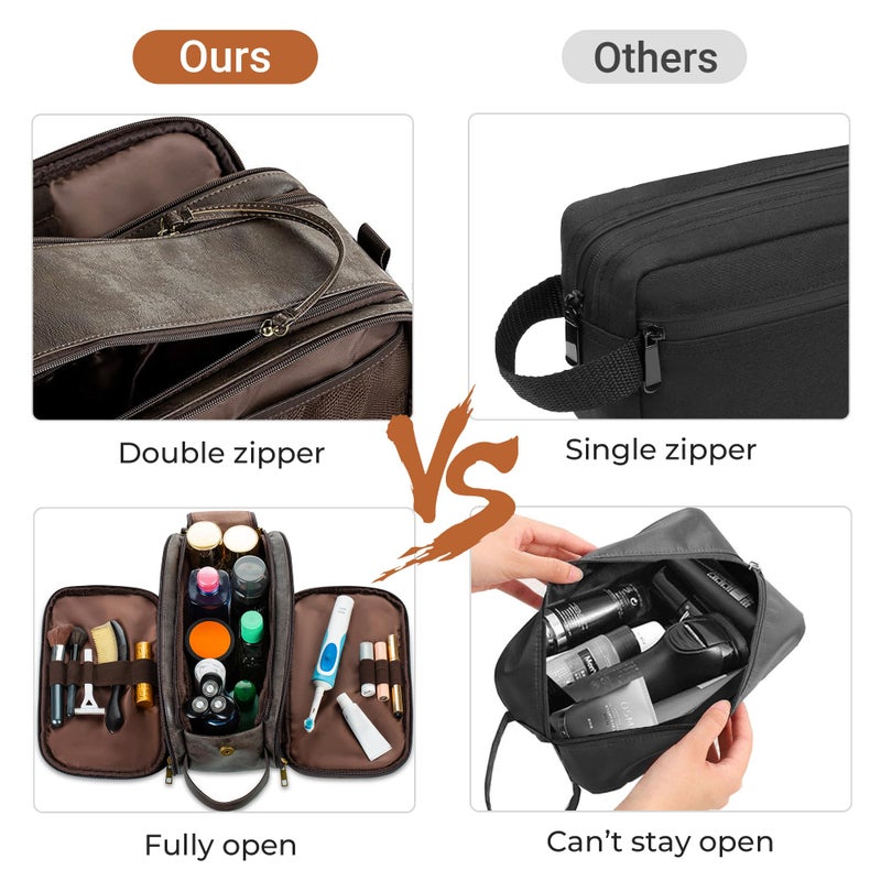 Elviros Toiletry Bag for Men, Large Travel Shaving Dopp Kit Water-resistant Bathroom Toiletries Organizer PU Leather Cosmetic Bags - Image 4