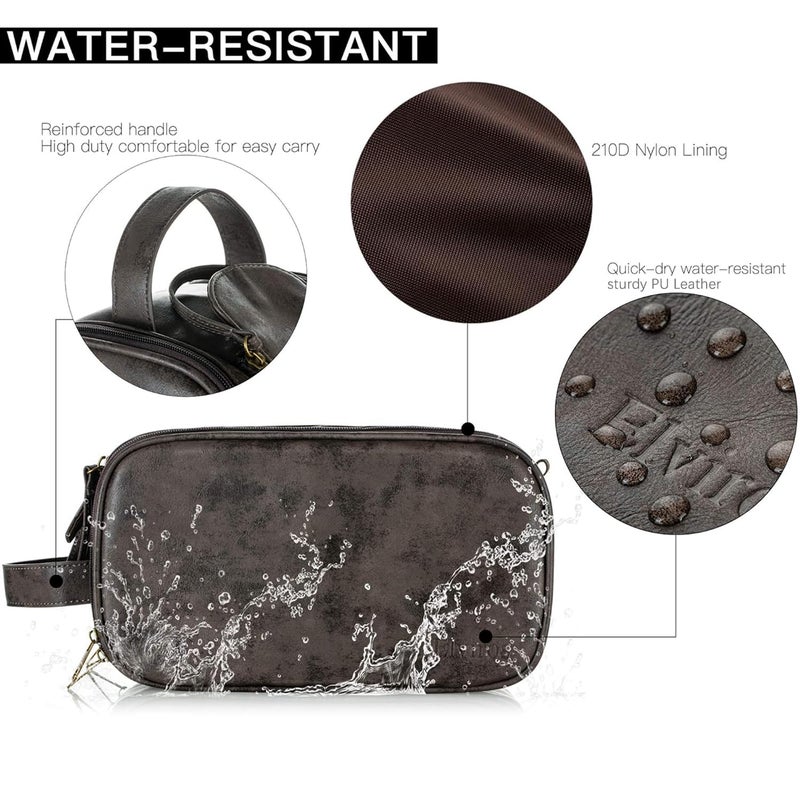 Elviros Toiletry Bag for Men, Large Travel Shaving Dopp Kit Water-resistant Bathroom Toiletries Organizer PU Leather Cosmetic Bags - Image 3