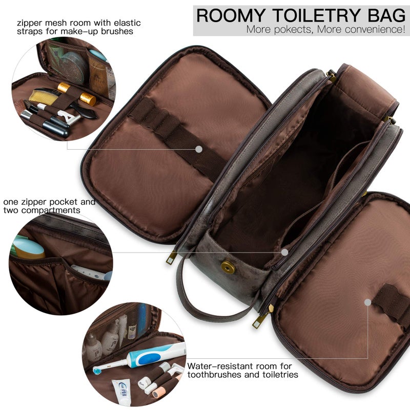 Elviros Toiletry Bag for Men, Large Travel Shaving Dopp Kit Water-resistant Bathroom Toiletries Organizer PU Leather Cosmetic Bags - Image 2