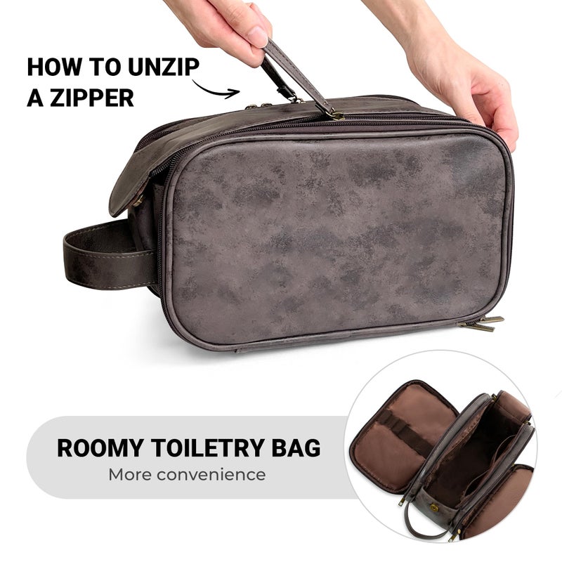 Elviros Toiletry Bag for Men, Large Travel Shaving Dopp Kit Water-resistant Bathroom Toiletries Organizer PU Leather Cosmetic Bags - Image 5