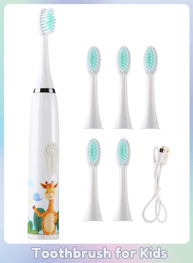 شاربدو فرشاة أسنان كهربائية قابلة لإعادة الشحن للأطفال مع مؤقت ، 6 رؤوس فرشاة ، زرافة ، أبيض - Image 1
