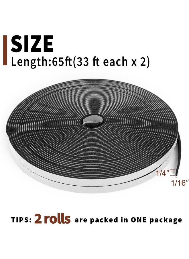 Yotache Thin Weather Stripping 2 Strips Total 65 Feet Long 1/16 Inch Thick x (.25) 1/4 Inch Wide, 1.5mm Foam Gasket Seal Tape for Window, Sliding Door Jamb, Speaker, Dashboard, 2 X 33 Ft Each  - Image 4